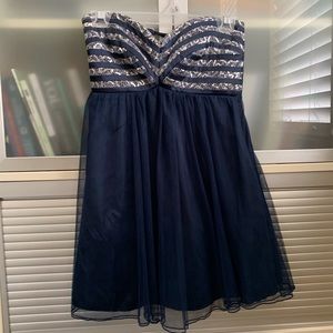 Strapless Sequin Navy Blue Dress